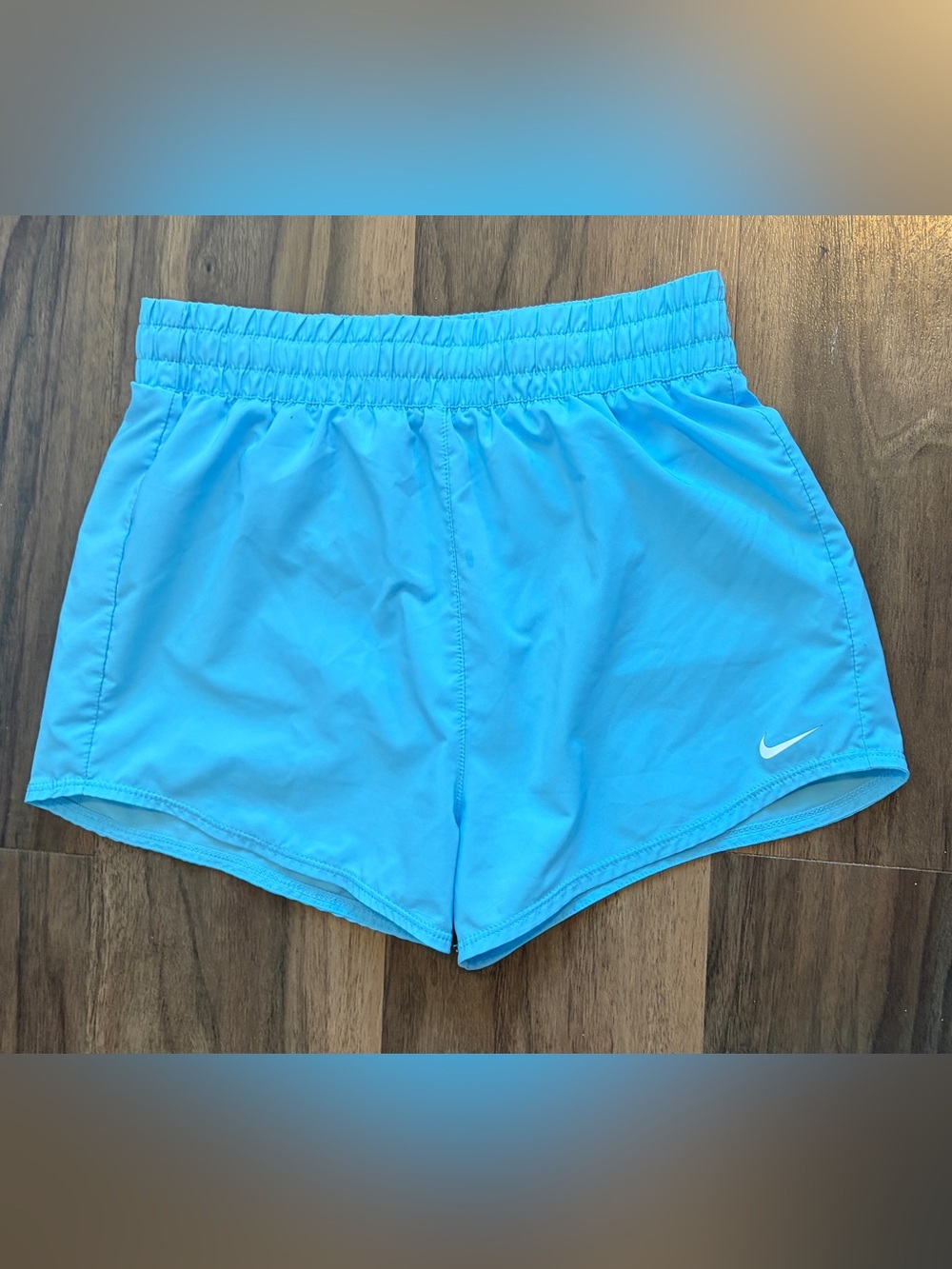 Nike Women's Light Blue Running Shorts with Elastic Waist and Drawstring